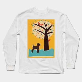 Miniature Schnauzer Dog watching Red Squirrels in a Tree Long Sleeve T-Shirt